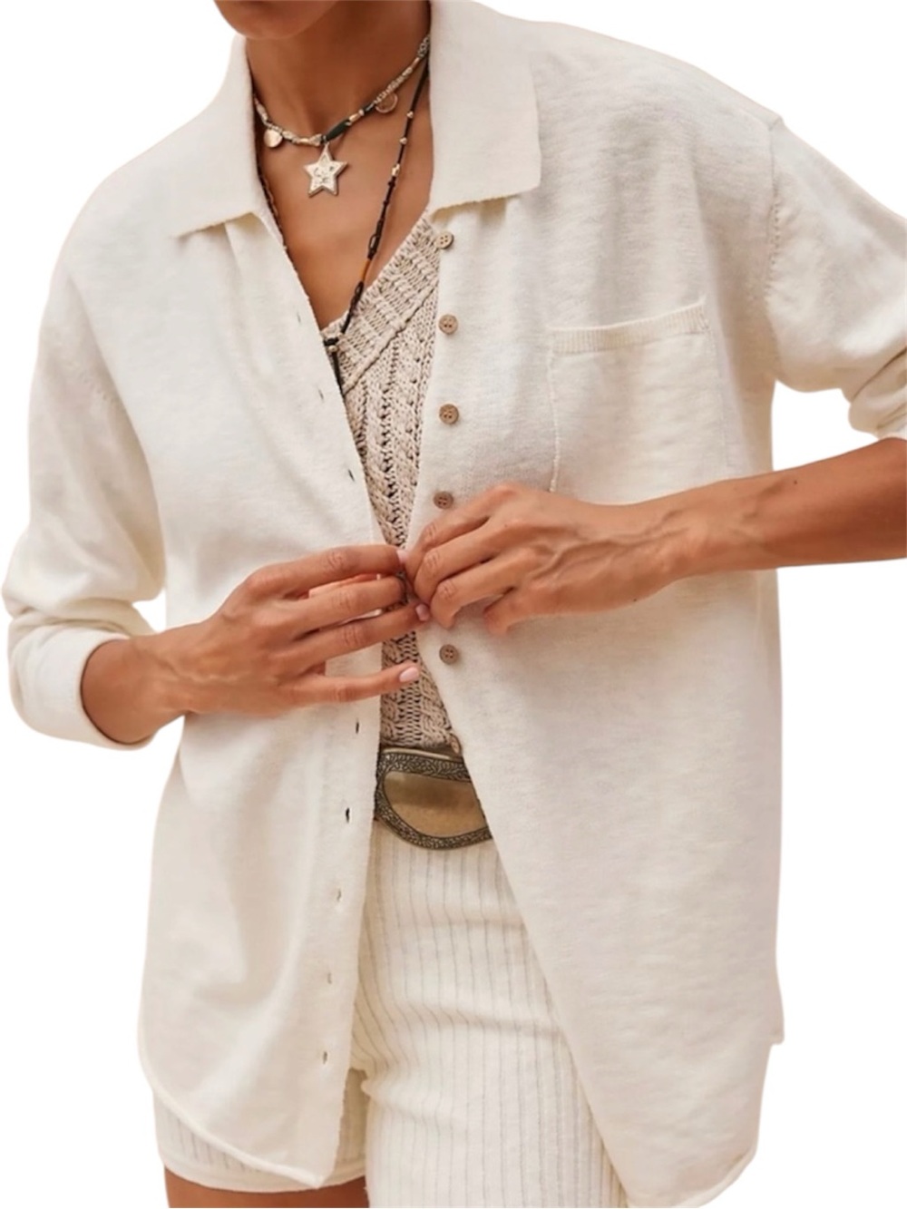 Women’s Cream Button-Front Cardigan Sweater